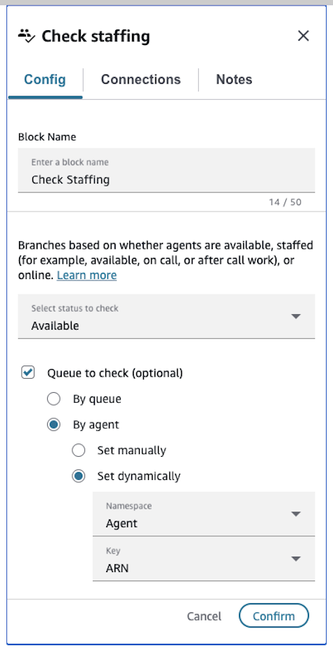 Check staffing block configured for agent transfer